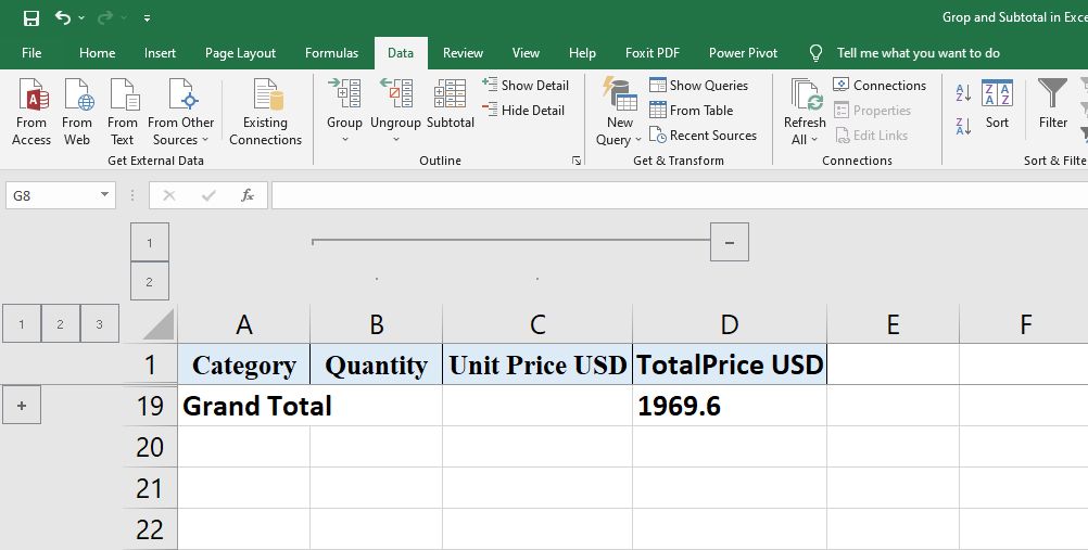 excel for mac group outline summary below detail