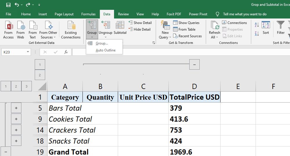 How To Group Rows And Columns With Outlines And Subtotals In Excel 0209