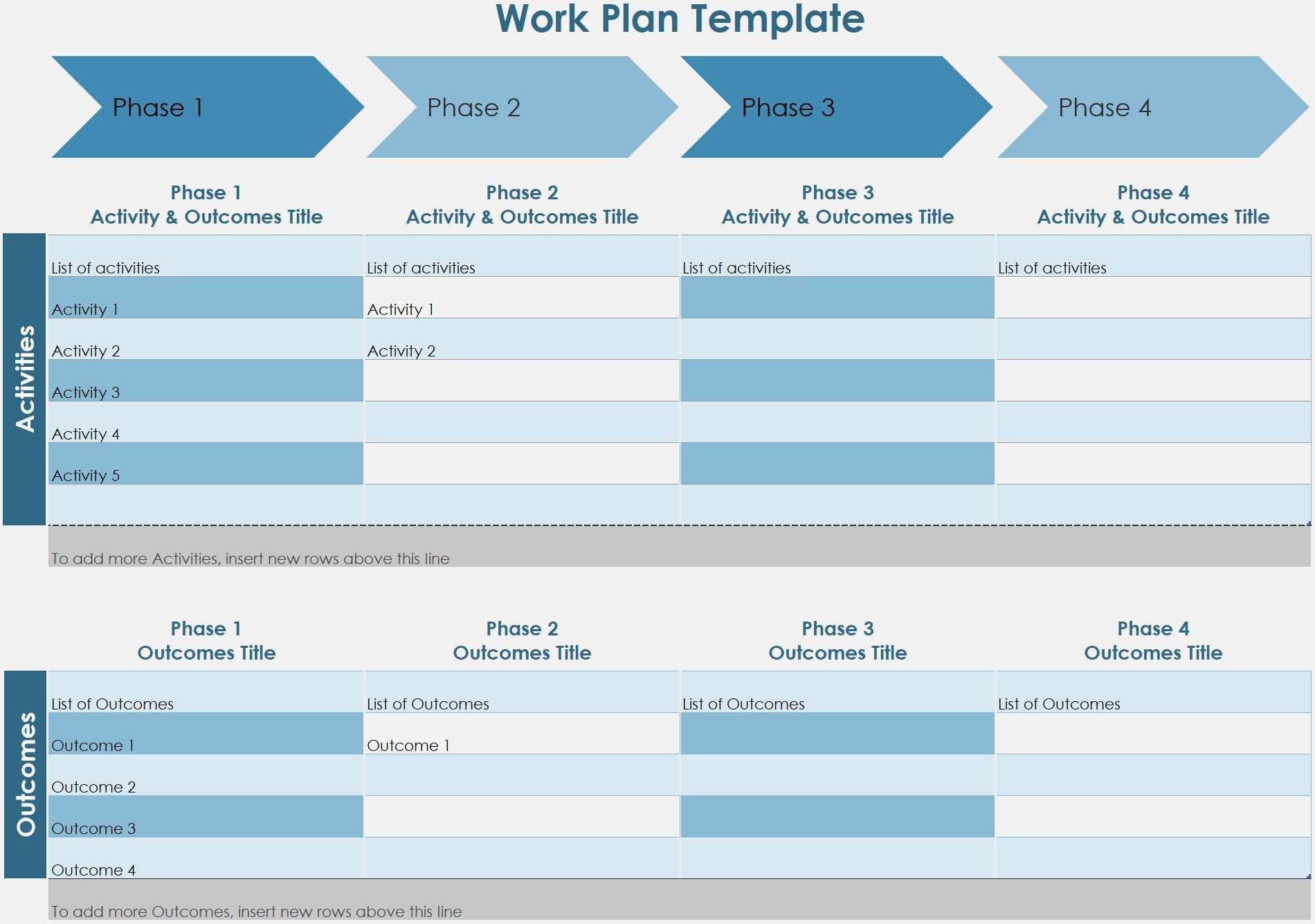 Blank Work Plan Template in Microsoft Excel.