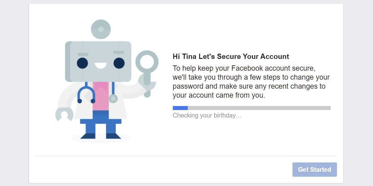 Facebook Sécurisez la routine de votre compte qui vous aide à vérifier vos données personnelles.