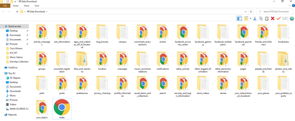 Facebook data download folders