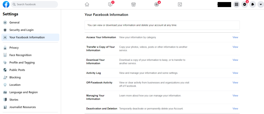 Facebook download your data