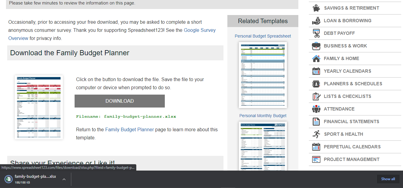 Final Confirmation To Download Template on SpreadSheet123 Website - I 5 migliori siti Web per scaricare modelli Excel gratuiti