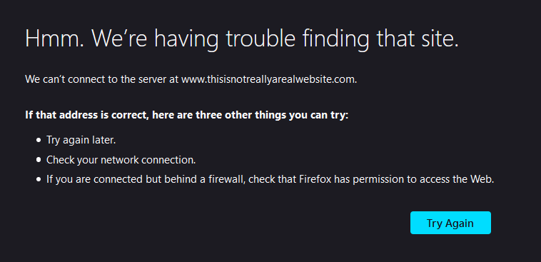Firefox Can't Connect Message