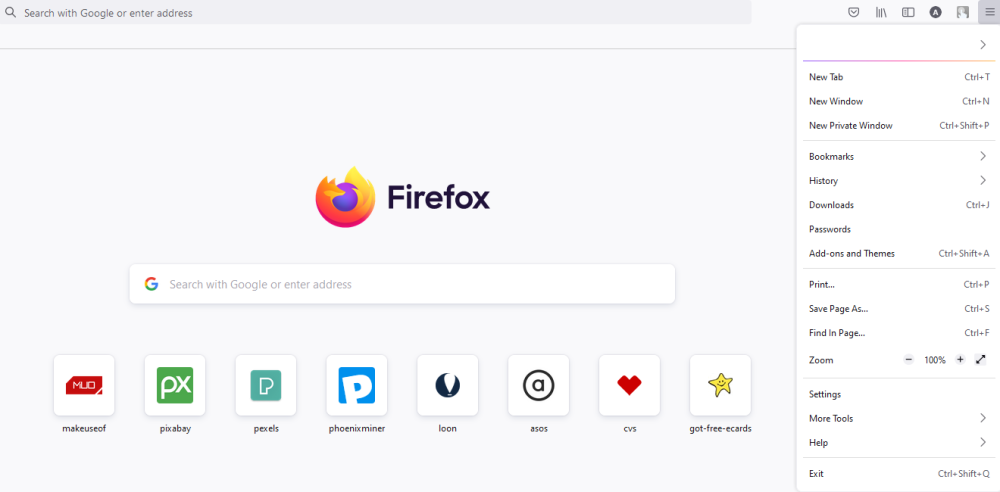 Firefox settings menu