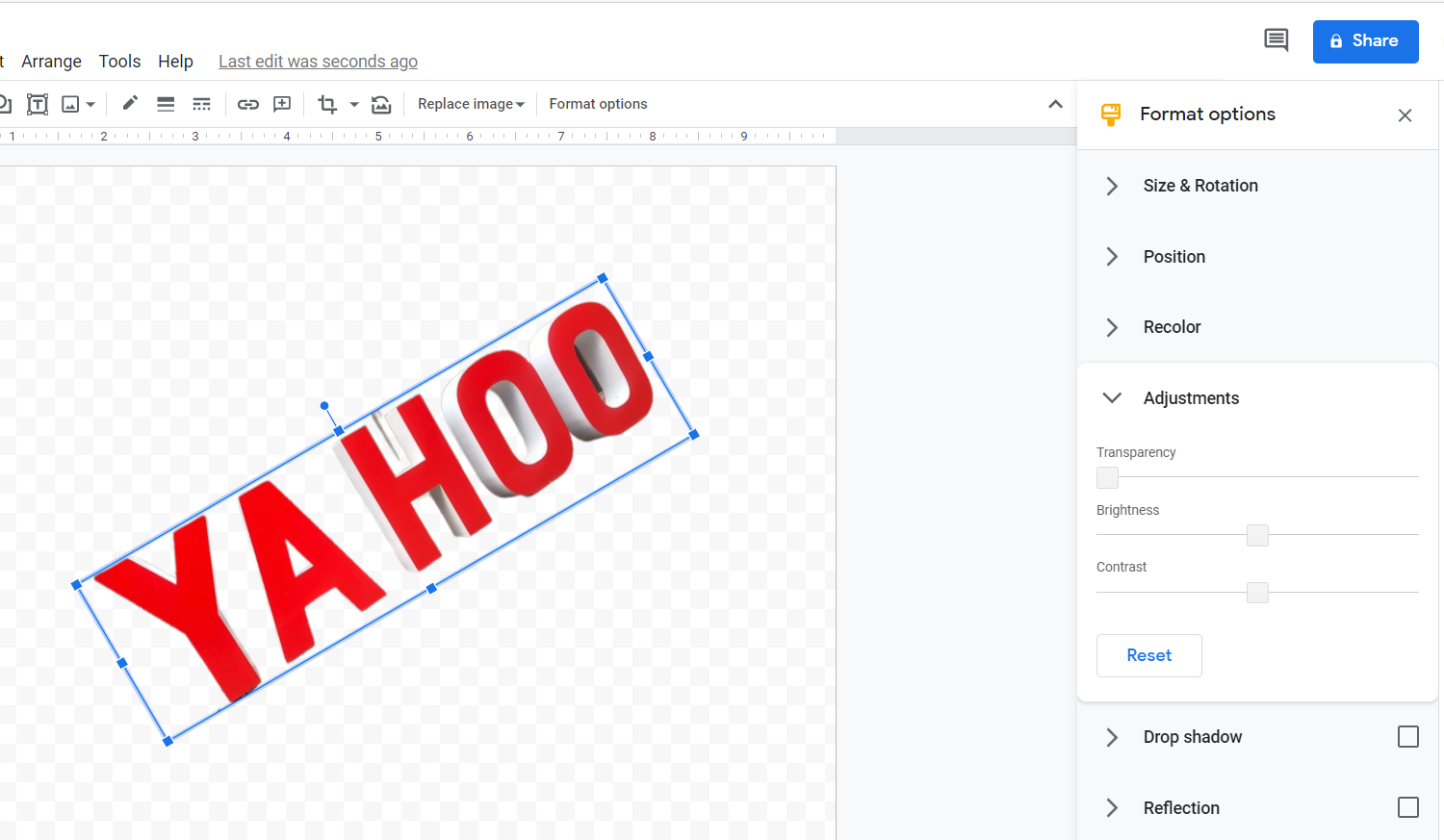 Adjustment options in Google Drawings