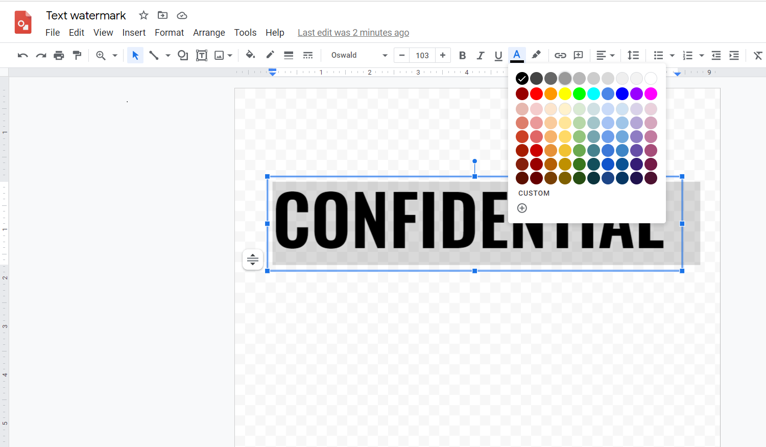 Formatting text color in Google drawings