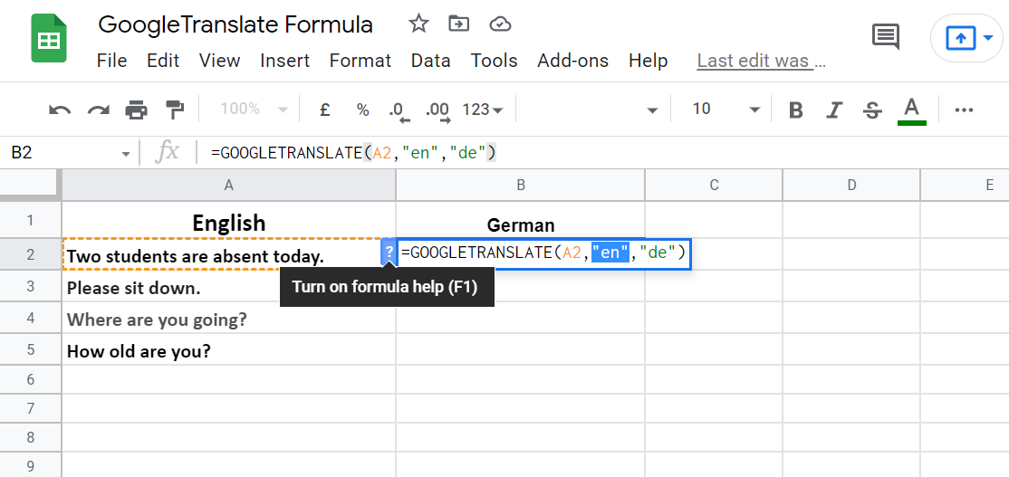 Formula Help Question Mark Sign in Google Sheet