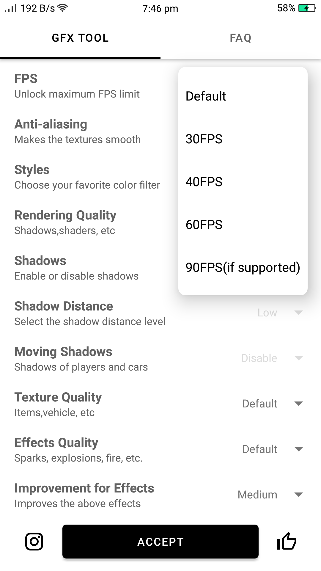 GFX Tool - FPS Options