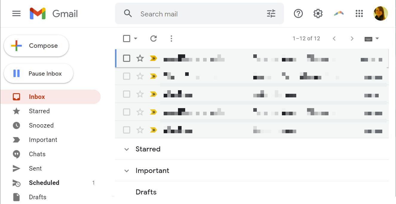 Gmail interface with Multiple Inboxes set up.