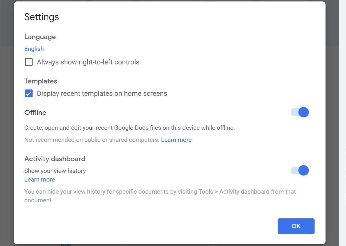 Google Docs را برای استفاده آفلاین در تنظیمات تنظیم کنید.