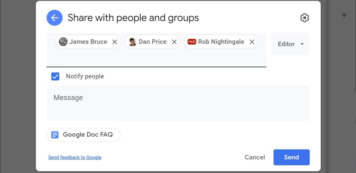 Share a Google Docs file with selected individuals.