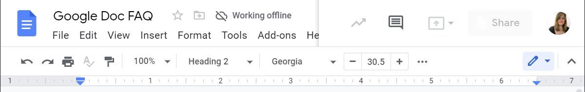 Working offline on a Google Doc.