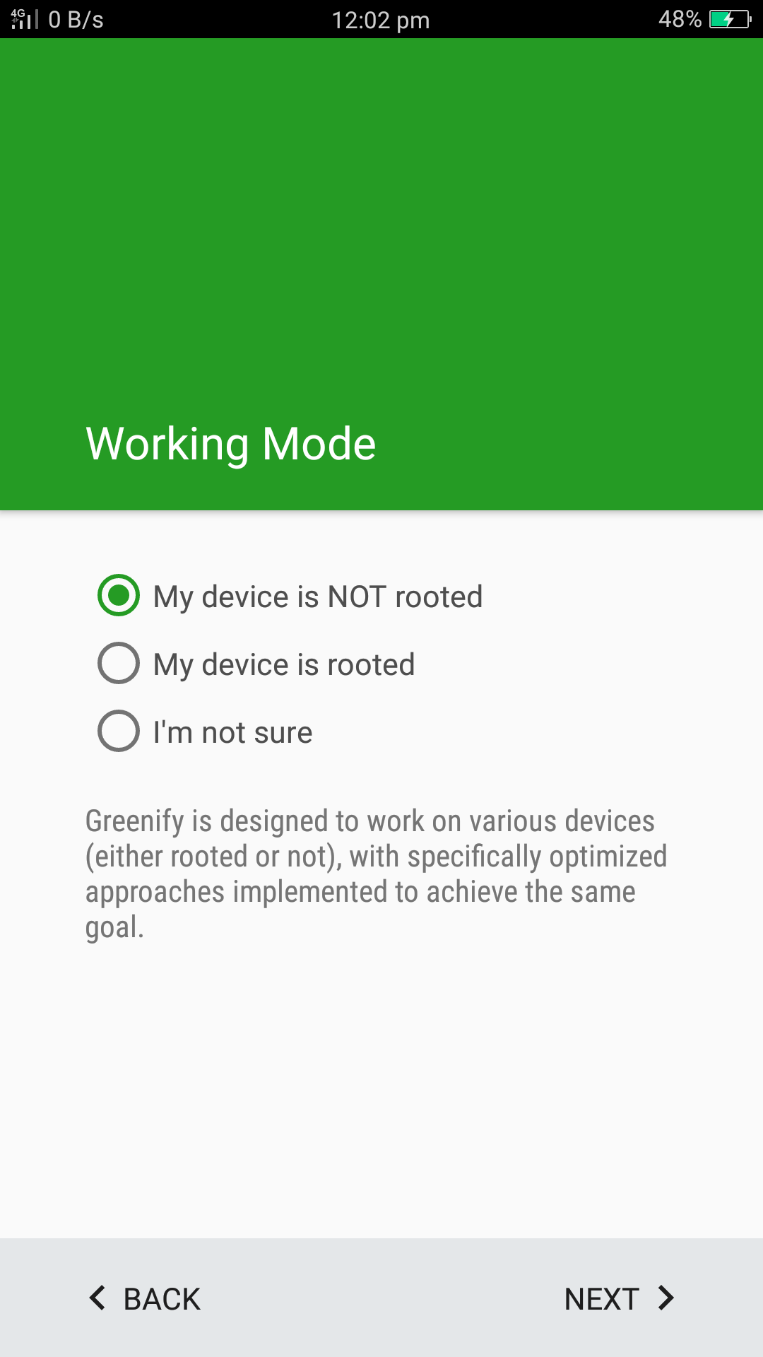 Greenify Working Mode Set Up