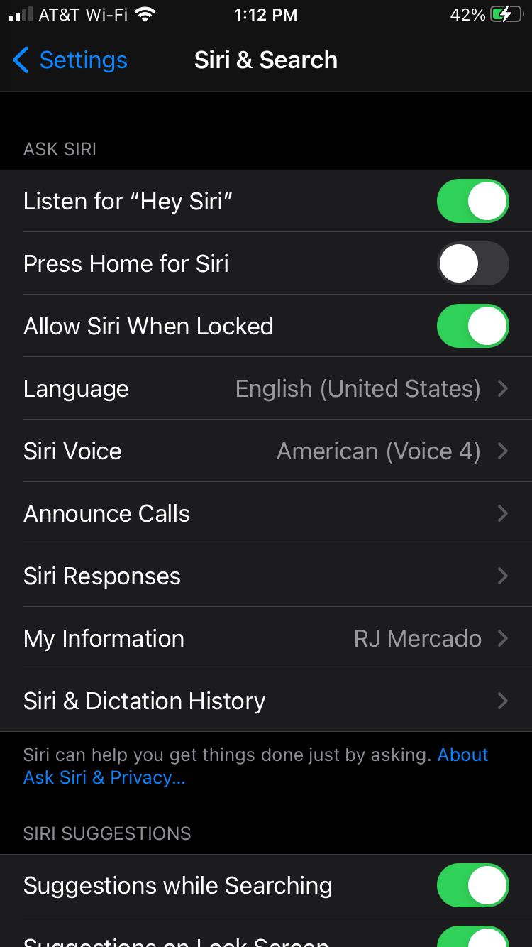 Selecting Siri voice change