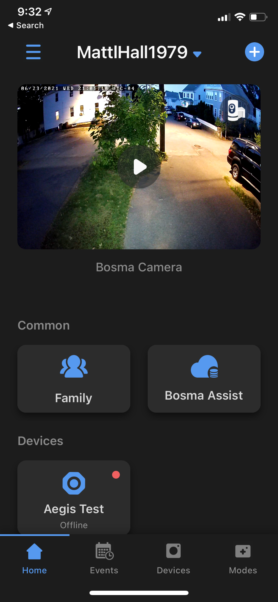 Main Screen for Bosma App at Night
