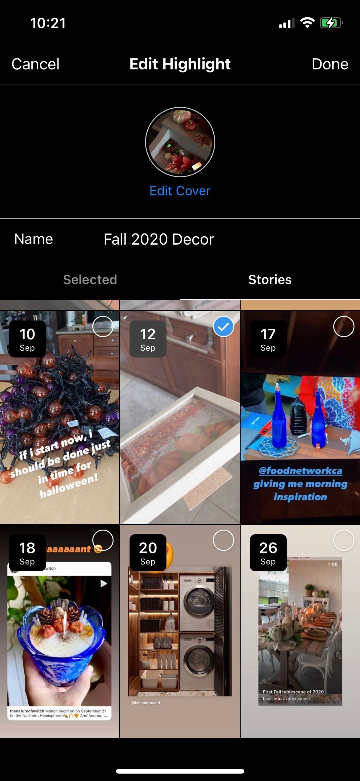 Instagram Story Options Checklist featuring decor options