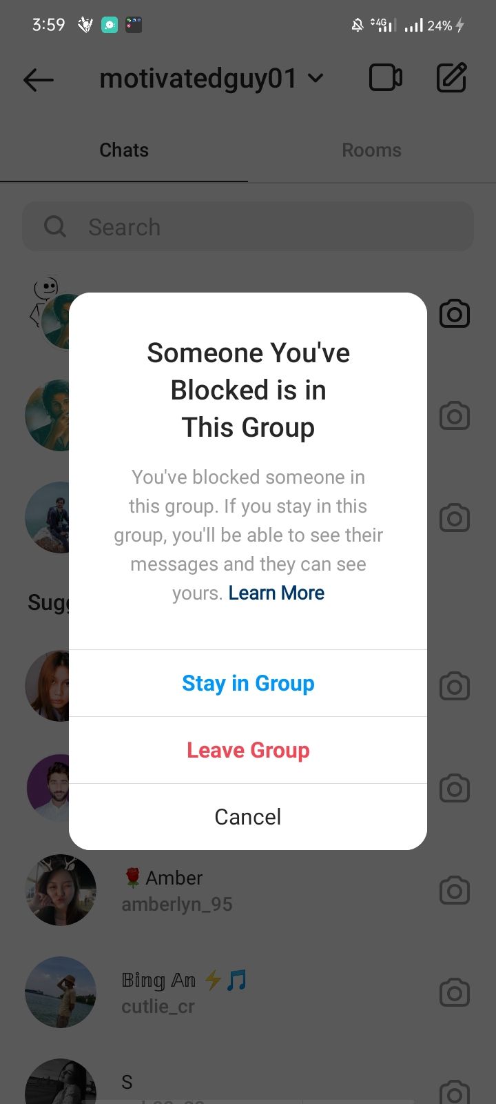 Instagram Notifying You That Someone You Have Blocked Is In The Instagram Shared Group