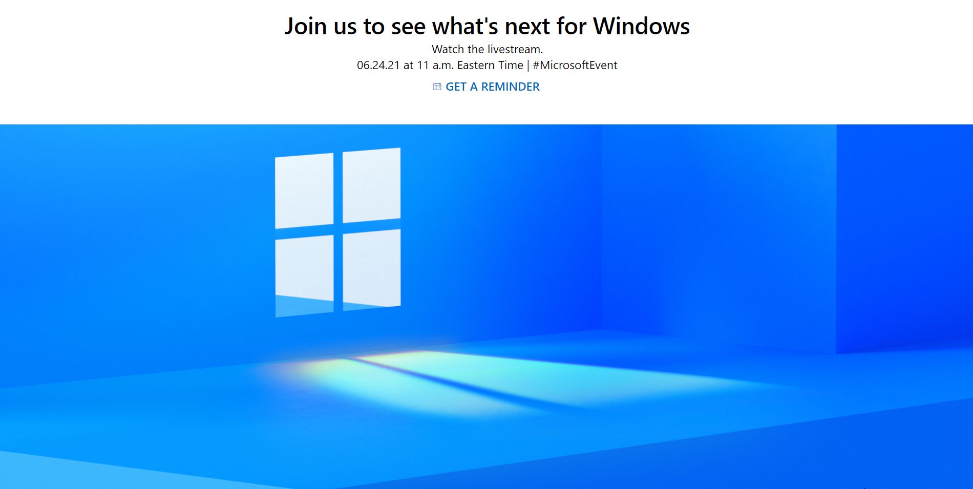 Screenshot of Microsoft's Event Announcement page