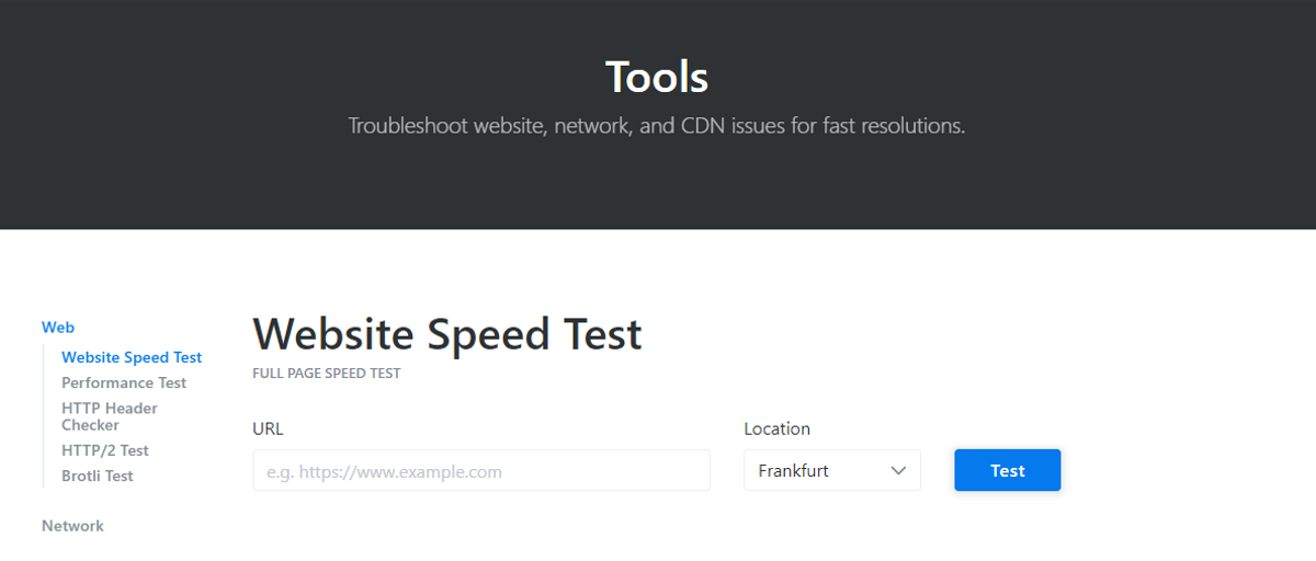 KeyCDN WordPress speed test tool
