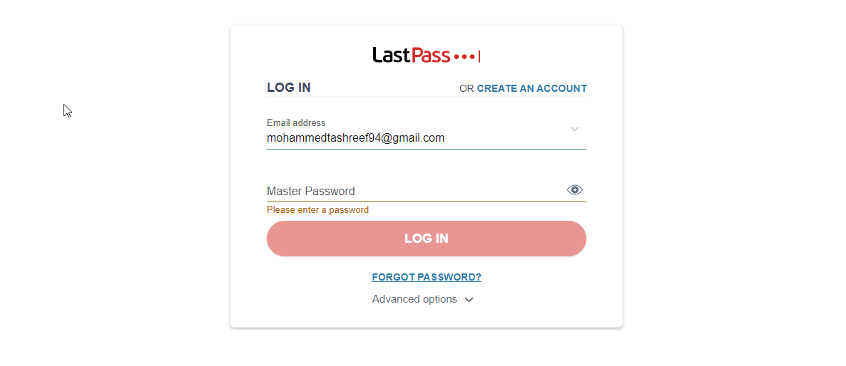 lastpass forgot master password