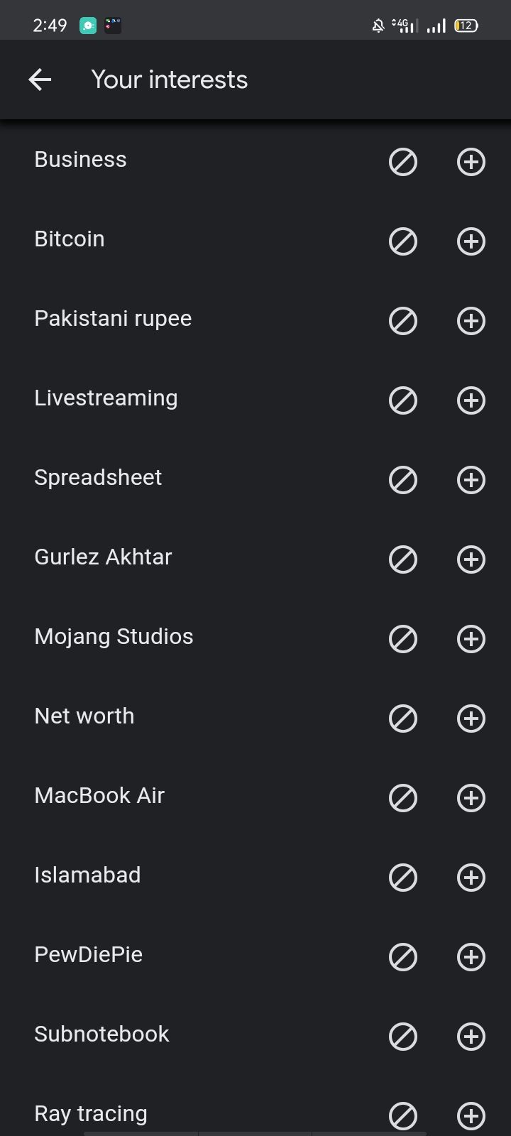 List of Your Interests Saved in Chrome