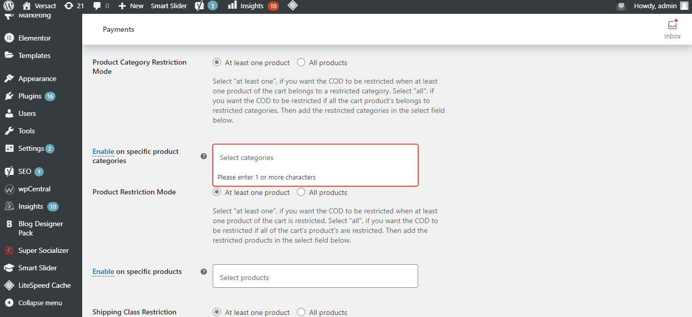 Listing The Products To Enable COD Payment Method For In Plugin Settings