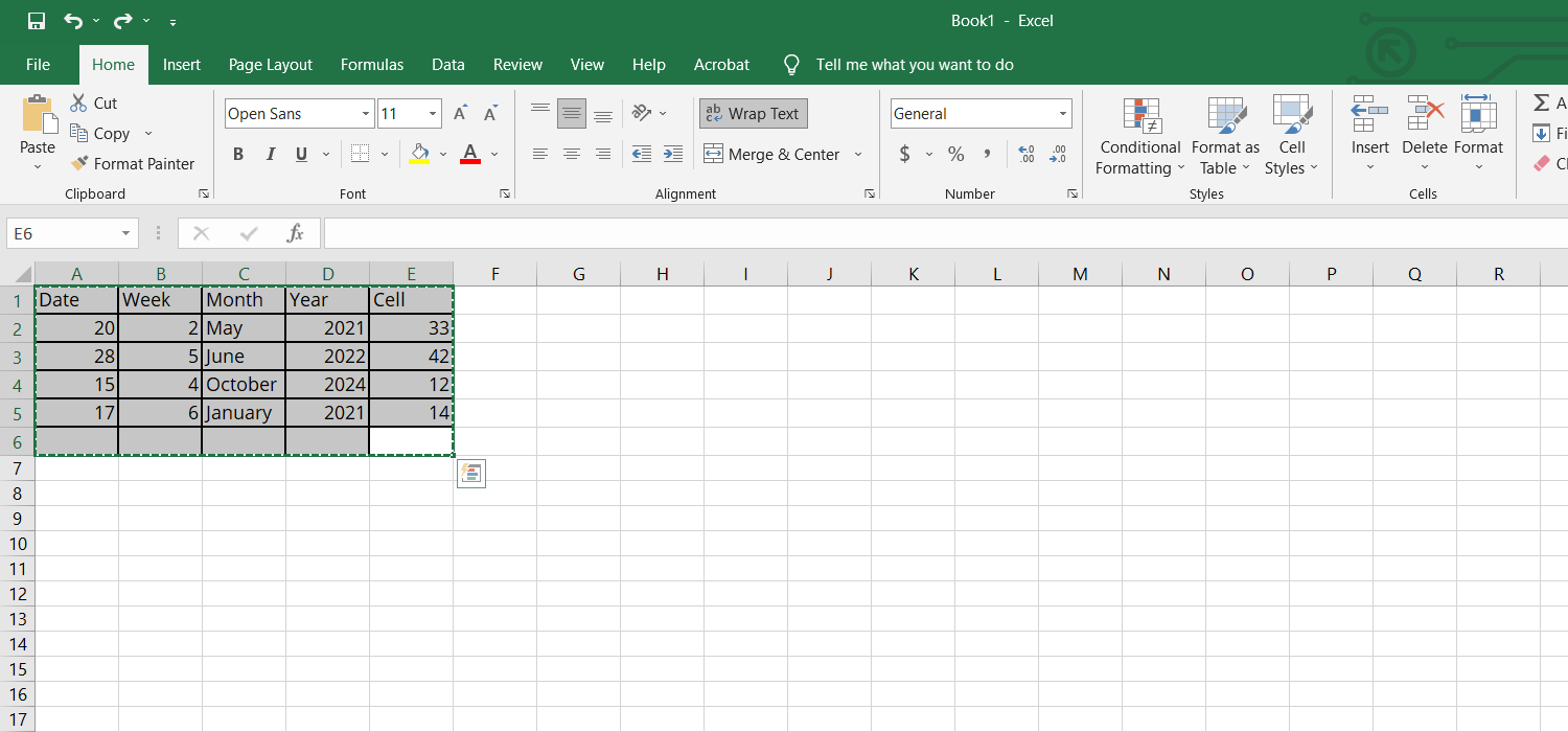 Tabel di Microsoft Excel