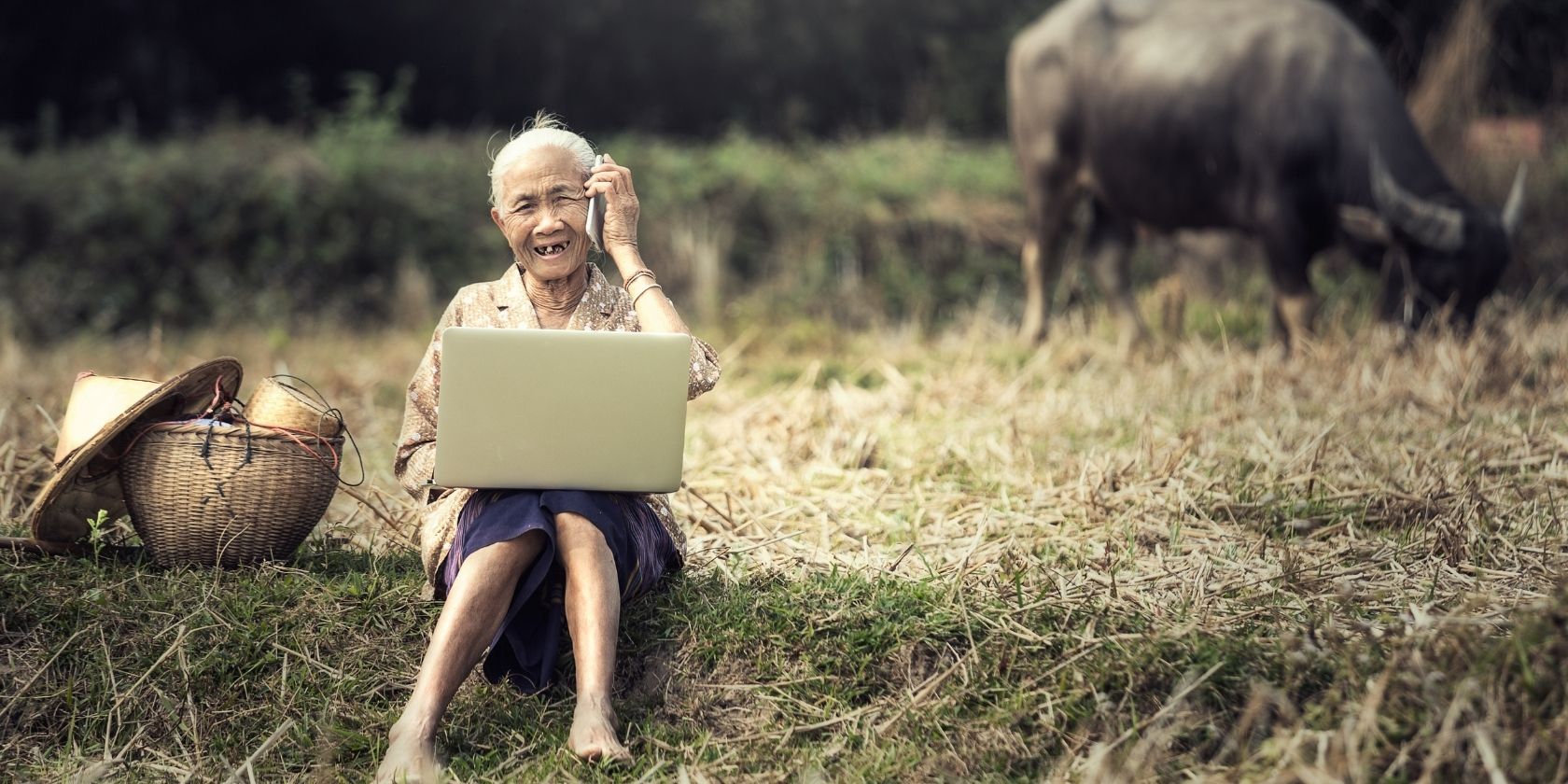 a person using the internet in a rural area