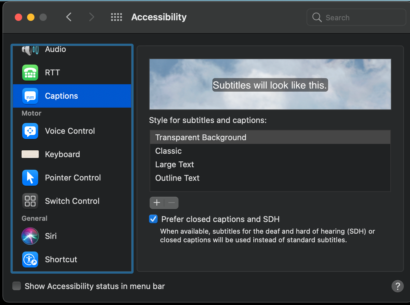 So verwenden Sie Untertitel, Bildunterschriften und Audiobeschreibungen in der Apple TV App - Mac Accessibility Captions