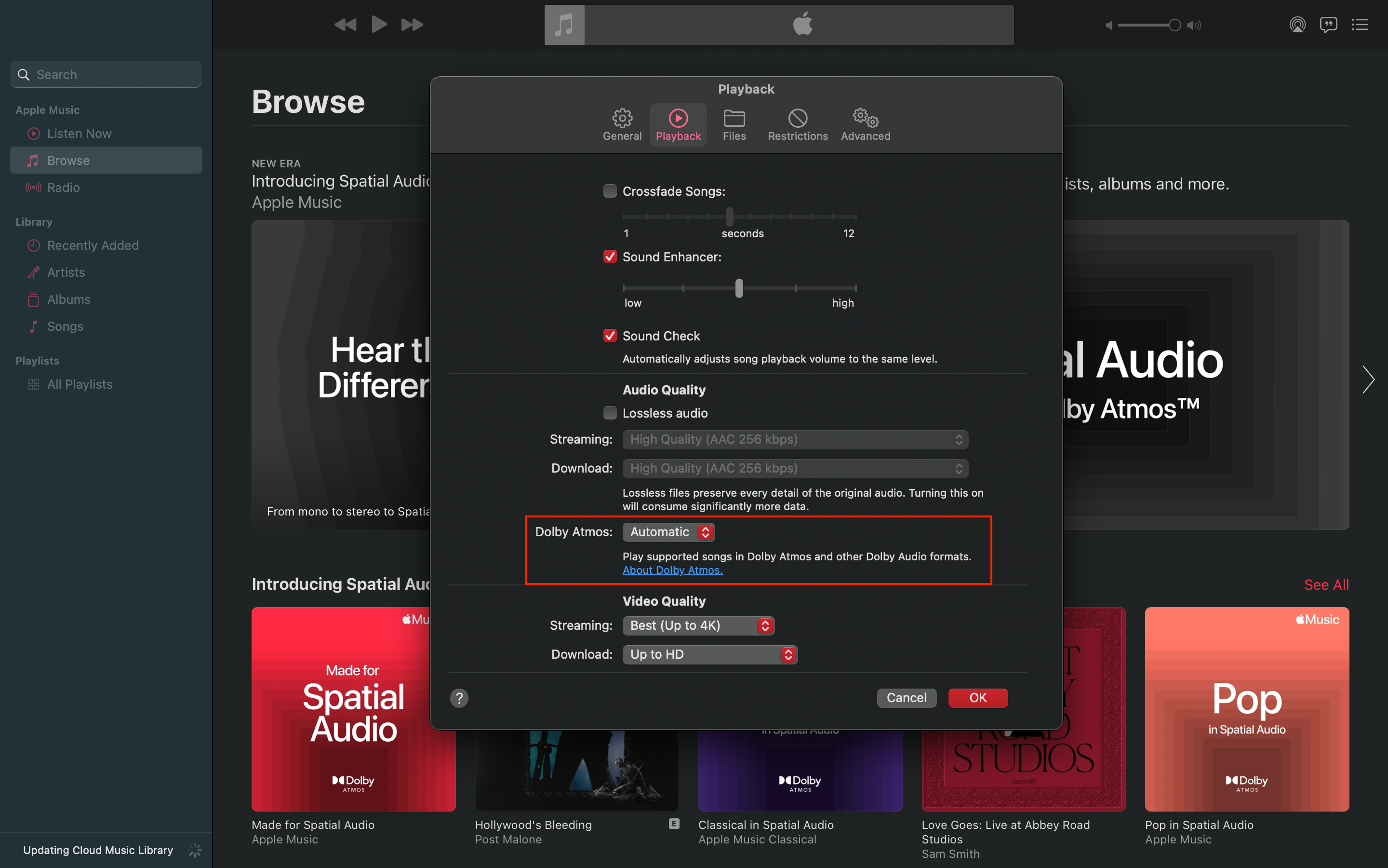 So aktivieren Sie Dolby Atmos und Spatial Audio für Apple Music - Mac Dolby Atmos Options