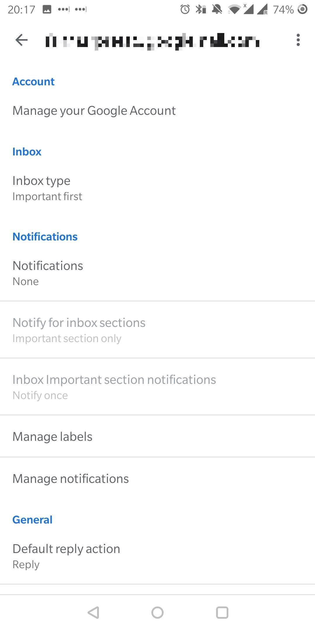 Gmail on Android inbox settings