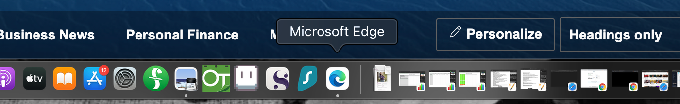 A view of Microsoft Edge for macOS open in the Dock of a MacBook Pro