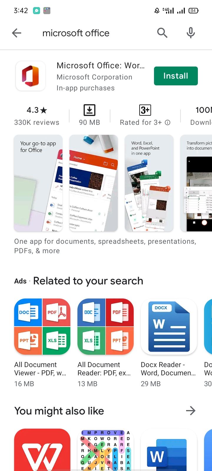 Microsoft Office App in Playstore