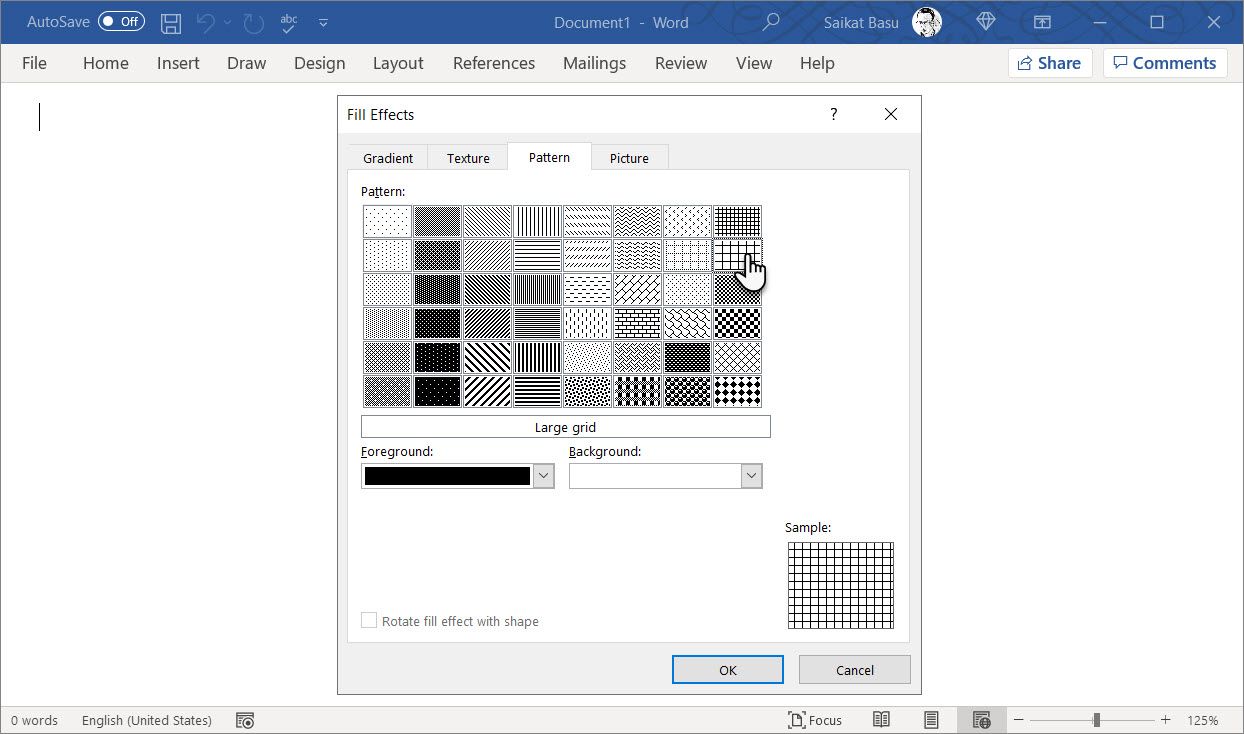 Large Grid pattern in Microsoft Word