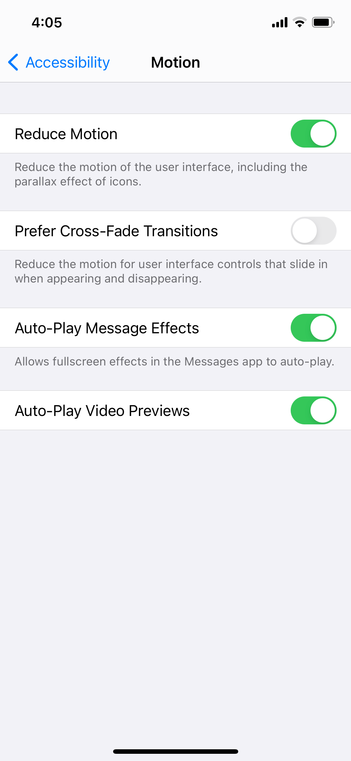 Motion Options, including Reduce Motion