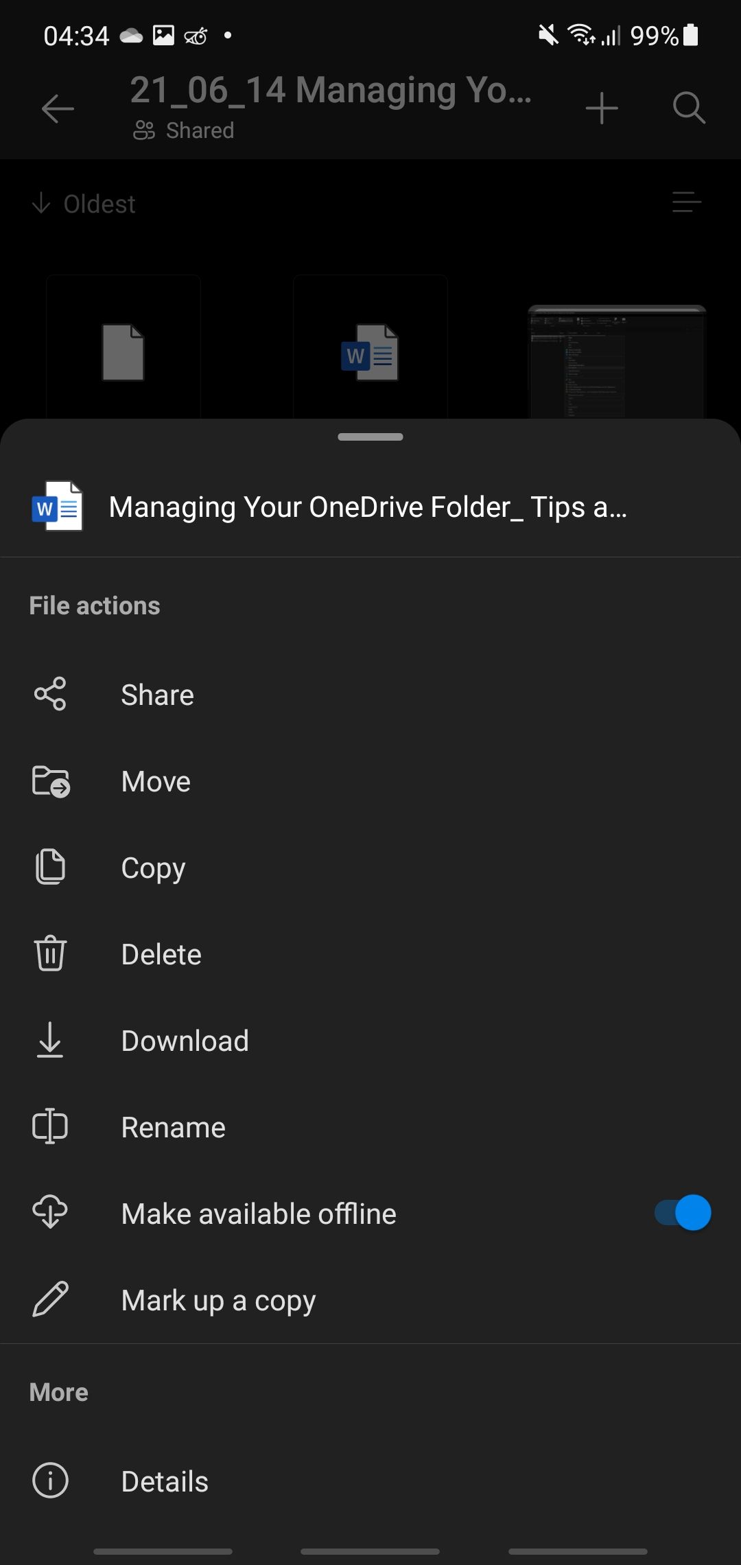 OneDrive file made available offline on Android