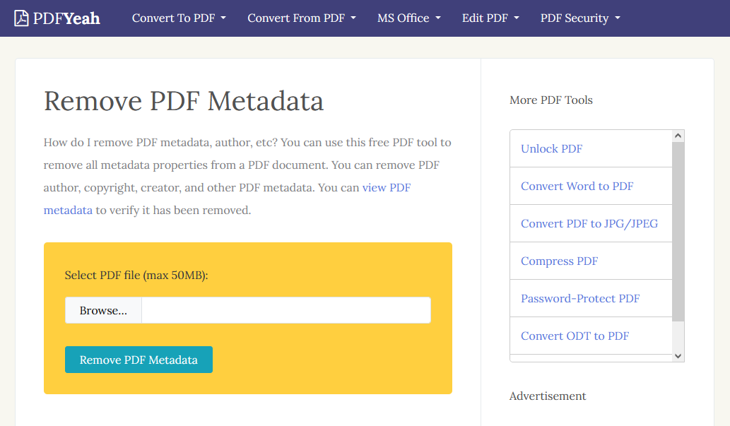 PDFYeah screenshot - 8 modi per eliminare i metadati prima di condividere i file