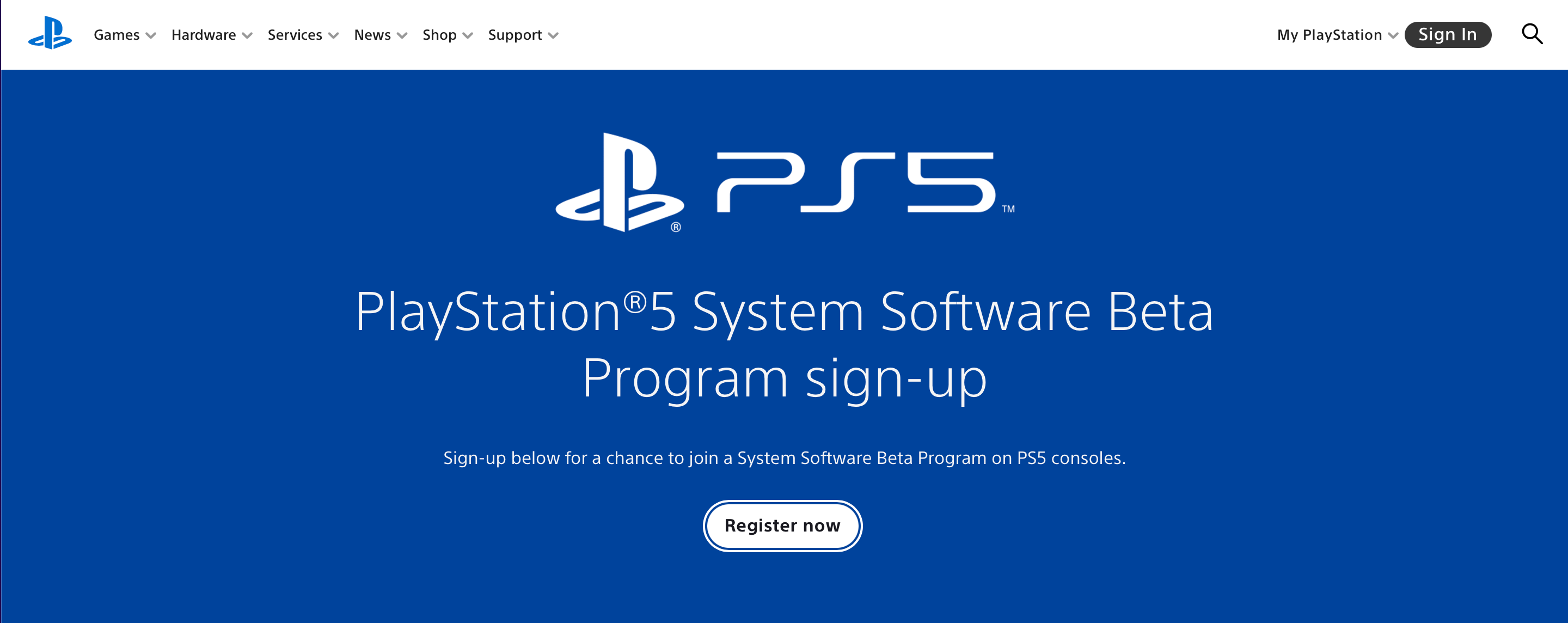 Screenshot of the sign-up page for the PS5 beta program.