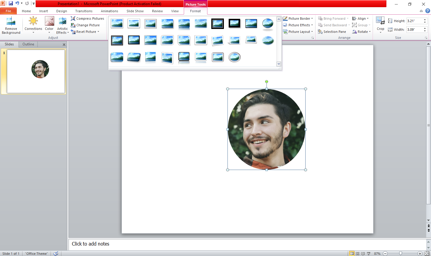 Picture Styles Settings in PowerPoint - Come ritagliare un’immagine in un cerchio perfetto in PowerPoint