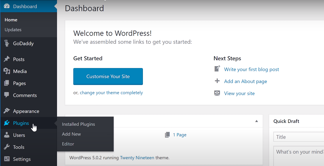 Plugins Option in WordPress Dashboard - Come ottenere un certificato SSL gratuito per il tuo sito web