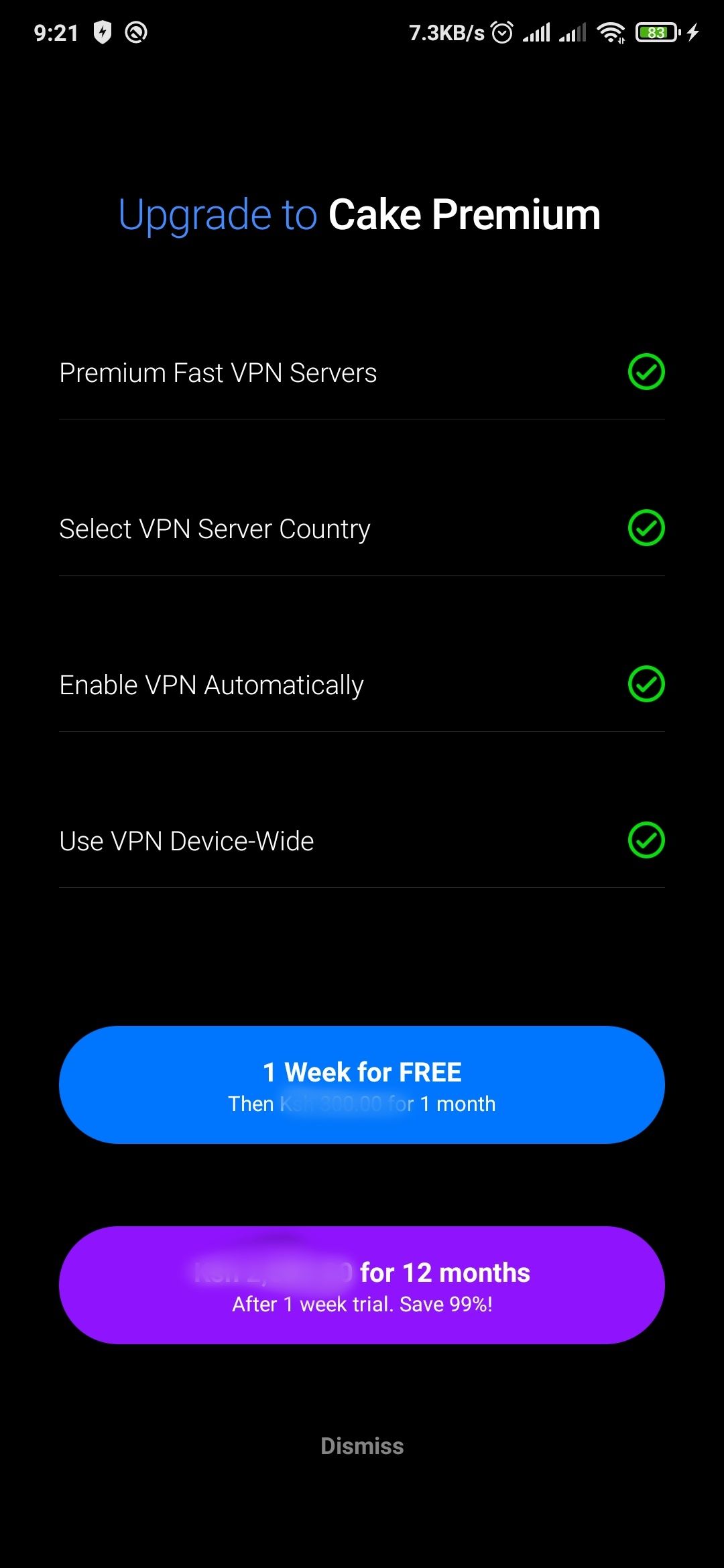 Cake browser premium VPN features