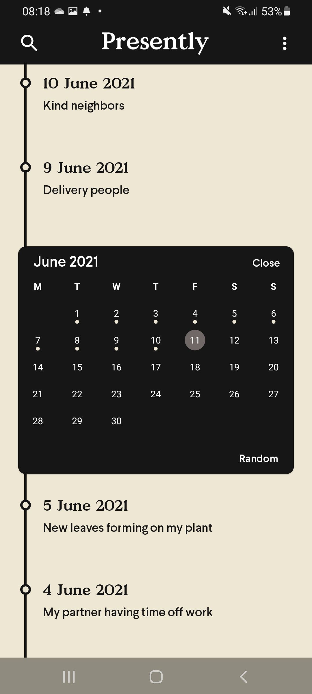 presently gratitude journal app calendar