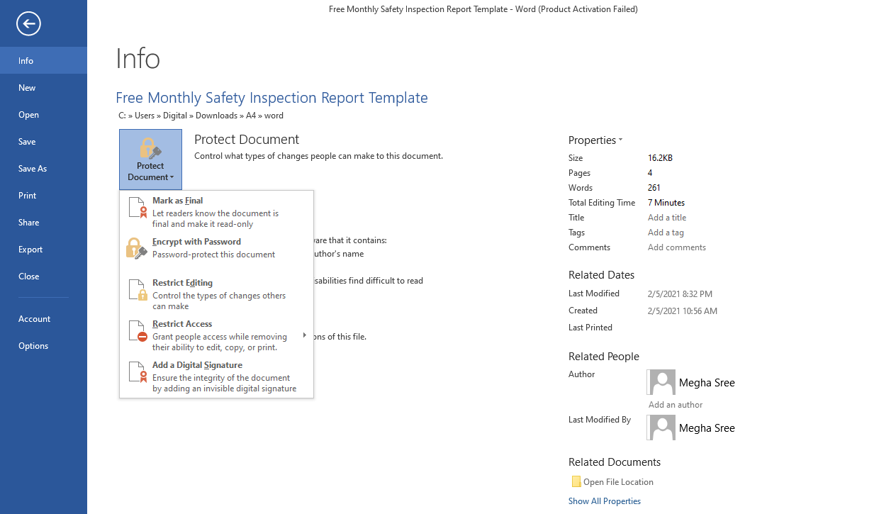 Protect Document Options in MS-Word