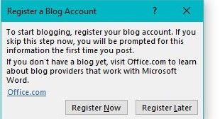 Screenshot of the MS Word Registration Window for New WordPress Page