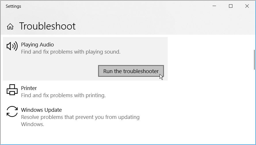 Running the Audio Troubleshooter
