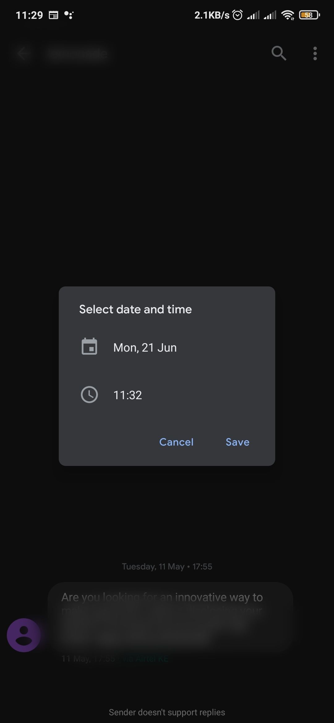Custom reminder time in Android messages app