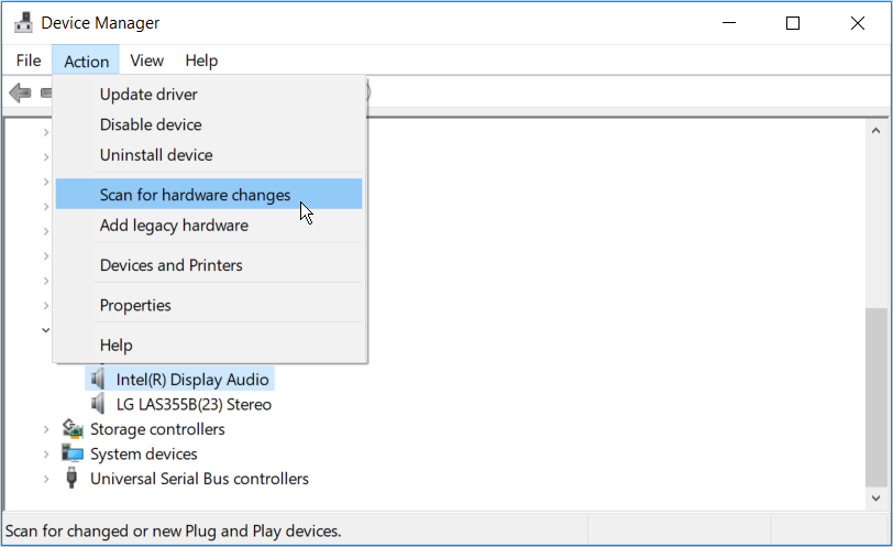 Scanning for hardware changes on sound driver