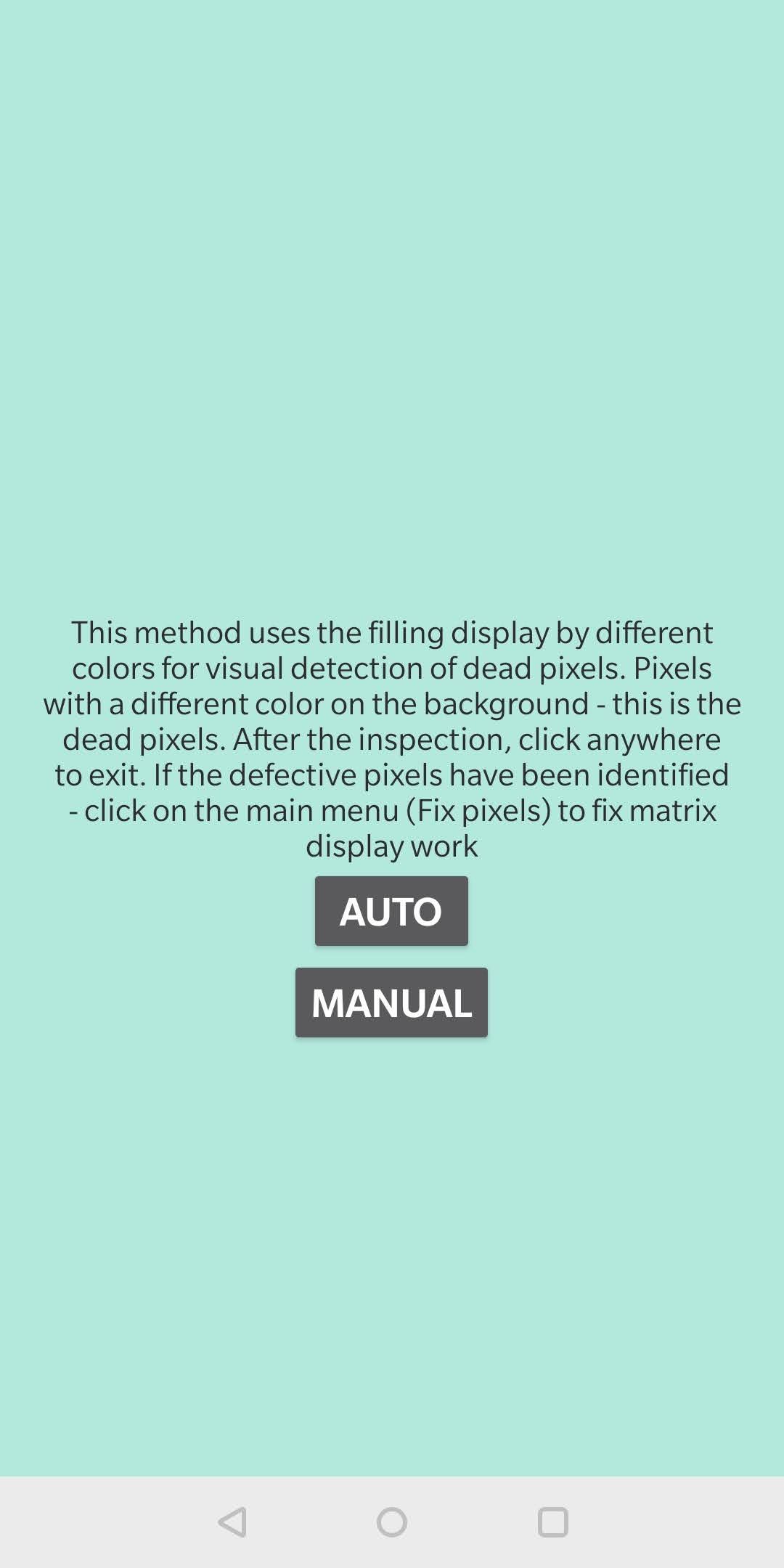 Dead Pixel Test and Fix selection window for Auto and Manual detection.