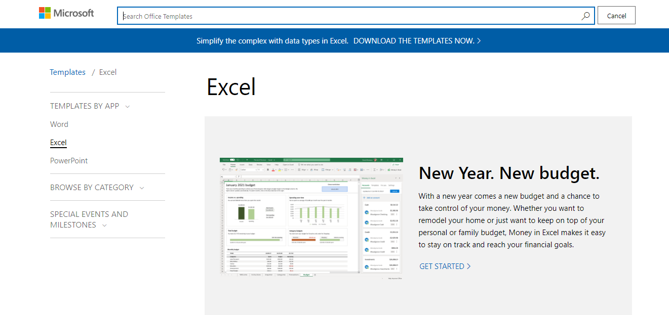 Search Bar to Search Excel Templates on Microsoft Website - I 5 migliori siti Web per scaricare modelli Excel gratuiti